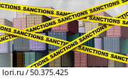 Economic sanctions and government restrictions or punitive tariffs as a financial penalty or commercial sanction and trade barrier from countries to cause financial pain and incentive to change as a 3D illustration. Стоковое фото, агентство Ingram Publishing / Фотобанк Лори