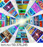 Virtual NFT art Crypto Museum and Metaverse internet for Non-Fungible Token display as a futuristic streaming media symbol as augmented reality and computer media concept in a 3D illustration style. Стоковое фото, агентство Ingram Publishing / Фотобанк Лори