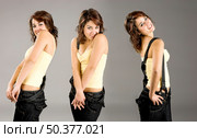 Picture collage made with 3 photos from the same woman. Стоковое фото, агентство Ingram Publishing / Фотобанк Лори