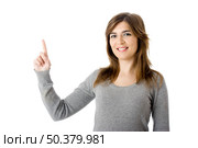 Beautiful young woman counting with the hand (from on to five) More pictures from the same concept in my gallery. Стоковое фото, агентство Ingram Publishing / Фотобанк Лори