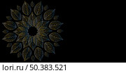 Decorative mandala of leaves with metallic effect on a black background. Стоковая иллюстрация, иллюстратор Елена Смыкова / Фотобанк Лори