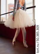 side view ballerina tutu skirt dancing window. Стоковое фото, агентство Ingram Publishing / Фотобанк Лори