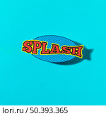 splash wording sound effect comic speech bubble turquoise background. Стоковое фото, агентство Ingram Publishing / Фотобанк Лори