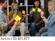group therapy session with sticky notes. Стоковое фото, агентство Ingram Publishing / Фотобанк Лори