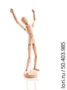 Articulated wooden toy isolated on white background. Стоковое фото, агентство Ingram Publishing / Фотобанк Лори
