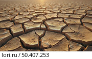 Detailed view of cracked, dry earth, showcasing the textured patterns of drought-affected soil. Concept of ecological disaster, negative human impact on environment. Стоковое AI-видео, аниматор Sergey Grishin / Фотобанк Лори