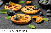 high angle delicious pies with plums. Стоковое фото, агентство Ingram Publishing / Фотобанк Лори