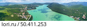 Aerial view of lake Abrau at day. Nature landscape panorama. Стоковое фото, агентство Ingram Publishing / Фотобанк Лори