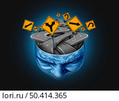 Mental illness and bipolar disorder or feelings of anxiety and cognitive stress as human in distress suffering with nervousness and the feeling of panic and confusion representing extreme with 3D elements. Стоковое фото, агентство Ingram Publishing / Фотобанк Лори