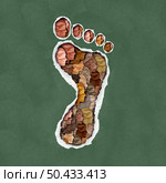 Social Carbon footprint and population impact on the environment as a group of diverse people in the shape of a foot print as a symbol of pollution and conservation issues to control carbon dioxide emmissions. Стоковое фото, агентство Ingram Publishing / Фотобанк Лори