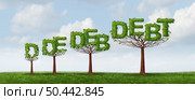 Growing debt crisis as a finacial problem or business challenge as a tree shaped as text with 3D illustration elements. Стоковое фото, агентство Ingram Publishing / Фотобанк Лори