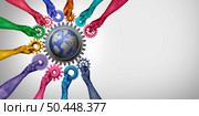 Successful Teamwork Business Agreement Corporate Collaboration and succeeding together or collaborating as a team concept as an agreement metaphor for diverse people connected with 3D illustration elements. Стоковое фото, агентство Ingram Publishing / Фотобанк Лори