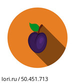 Icon Of Plum In Ui Colors. Flat Circle Stencil Design With Long Shadow. Vector Illustration. Стоковая иллюстрация, агентство Ingram Publishing / Фотобанк Лори