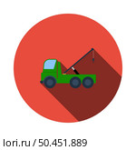 Car Towing Truck Icon. Flat Circle Stencil Design With Long Shadow. Vector Illustration. Стоковая иллюстрация, агентство Ingram Publishing / Фотобанк Лори