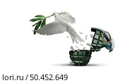 End the war concept as a grenade weapon and flowers as a symbol for peace and hope as an unexploded bomb or disarmed explosive device with 3D illustration elements. Стоковое фото, агентство Ingram Publishing / Фотобанк Лори