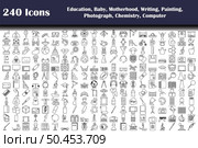 240 Icons Of Education, Baby, Motherhood, Writing, Painting, Photograph, Chemistry, Computer. Bold outline design with editable stroke width. Vector Illustration. Стоковая иллюстрация, агентство Ingram Publishing / Фотобанк Лори