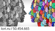 Assimilation or multiculturalism Demographic change and changing demography as social cohesion of people assimilated or assimilating or diversity in a population in a 3D illustration style. Стоковое фото, агентство Ingram Publishing / Фотобанк Лори