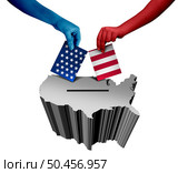 United States vote and USA voters or US voting as an American election concept with red and blue state people symbols as an icon of presidential or midterm campaign with 3D illustration elements. Стоковое фото, агентство Ingram Publishing / Фотобанк Лори