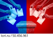 Divided voters with two American political groups and United States culture war between conservative society and liberal ideas as an election debate or US voter divisions with 3D illustration elements. Стоковое фото, агентство Ingram Publishing / Фотобанк Лори