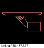 Neon hand with tray red color vector illustration image flat style light. Neon hand with tray red color vector illustration image flat style. Стоковая иллюстрация, агентство Ingram Publishing / Фотобанк Лори