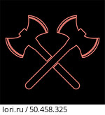 Neon two double-faced viking axes red color vector illustration image flat style light. Neon two double-faced viking axes red color vector illustration image flat style. Стоковая иллюстрация, агентство Ingram Publishing / Фотобанк Лори