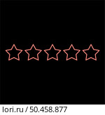 Neon five stars 5 stars red color vector illustration image flat style light. Neon five stars 5 stars rating concept red color vector illustration image flat style. Стоковая иллюстрация, агентство Ingram Publishing / Фотобанк Лори