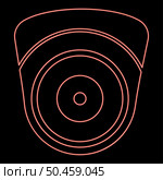 Neon video camera Spherical camcorder tracking Appliance monitoring Surveillance device CCTV Secure concept red color vector illustration image flat style light. Neon video camera Spherical camcorder tracking Appliance monitoring Surveillance device CCTV Secure concept red color vector illustration image flat style. Стоковая иллюстрация, агентство Ingram Publishing / Фотобанк Лори
