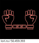 Neon handcuffed hands Chained human arms Prisoner concept Manacles on man Detention idea Fetters confine Shackles on person icon black color vector illustration flat style simple image red color vector illustration image flat style light. Neon handcuffed hands Chained human arms Prisoner concept Manacles on man Detention idea Fetters confine Shackles on person icon black color vector illustration flat style image red color vector illustration image flat style. Стоковая иллюстрация, агентство Ingram Publishing / Фотобанк Лори