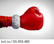 Boxing Day Sale symbol as a shopping holiday as a Santa clause boxing glove concept as a holiday business concept for competing consumer shopping after christmas for sales and discoints for after Christmas in a 3D illustration style.. Стоковое фото, агентство Ingram Publishing / Фотобанк Лори