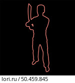 Neon man with sword machete Cold weapons in hand military man Soldier Serviceman in various positions Hunter with knife Fight poses Strong defender Warrior concept Weaponry Standing red color vector illustration image flat style light. Neon man with sword machete Cold weapons in hand military man Soldier Serviceman in positions Hunter with knife Fight poses Strong defender Warrior concept Weaponry Stand red color vector illustration image flat style. Стоковая иллюстрация, агентство Ingram Publishing / Фотобанк Лори