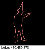 Neon wizard holds magic wand trick Waving Sorcery concept Magician Sorcerer Fantasy person Warlock man in robe with magical stick Witchcraft in hat mantle Mage conjure Mystery idea Enchantment red color vector illustration image flat style light. Neon wizard holds magic wand trick Waving Sorcery concept Magician Sorcerer Fantasy person Warlock man in robe with magical stick Witchcraft in hat mantle Mage conjure Mystery idea Enchantment red color vector illustration image flat style. Стоковая иллюстрация, агентство Ingram Publishing / Фотобанк Лори