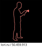 Neon man using water sprayed in up Male watering garden using hand sprinkler Holding arm special comb red color vector illustration image flat style light. Neon man using water sprayed in up Male watering garden using hand sprinkler Holding arm special comb red color vector illustration image flat style. Стоковая иллюстрация, агентство Ingram Publishing / Фотобанк Лори