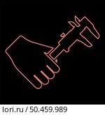 Neon calliper in hand Caliper in arm Measuring device measure use red color vector illustration image flat style light. Neon calliper in hand Caliper in arm Measuring device measure use red color vector illustration image flat style. Стоковая иллюстрация, агентство Ingram Publishing / Фотобанк Лори