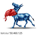 Fake Progressive or closet Liberal as a red Elephant pretending or masquerading as a Blue Donkey in an American election campaign as a symbol of opposition research politics and US political strategy in a 3D illustration style. Стоковое фото, агентство Ingram Publishing / Фотобанк Лори