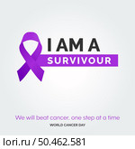 I am A Surviour Ribbon Typography. We will beat cancer. one step at a time - World Cancer Day. Стоковая иллюстрация, агентство Ingram Publishing / Фотобанк Лори