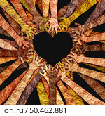 Black cultural or African Culture Love and Black History month awareness as diverse hands shaped as a heart for united diversity or multi-cultural partnership in a group of multicultural people connected together in respect as a support for teamwork and togetherness. Стоковое фото, агентство Ingram Publishing / Фотобанк Лори