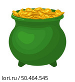 Leprechaun pot with gold coins. Cartoon element of Irish beer festival St Patrick’s day. Vector Illustration. Стоковая иллюстрация, агентство Ingram Publishing / Фотобанк Лори
