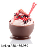 Tasteful strawberry and chocolate pastry mousse isolated on white background. Стоковое фото, агентство Ingram Publishing / Фотобанк Лори