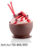 Tasteful strawberry and chocolate pastry mousse isolated on white background. Стоковое фото, агентство Ingram Publishing / Фотобанк Лори