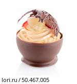 Tasteful strawberry and chocolate pastry mousse isolated on white background. Стоковое фото, агентство Ingram Publishing / Фотобанк Лори