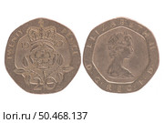 Twenty Pence coin isolated over a white background. Стоковое фото, агентство Ingram Publishing / Фотобанк Лори