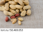 Peanuts on old raffia background. Стоковое фото, агентство Ingram Publishing / Фотобанк Лори