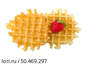 Waffles and strawberry isolated on white background. Стоковое фото, агентство Ingram Publishing / Фотобанк Лори