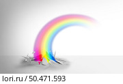 Limitless creativity and hope symbol or inspiration as an icon for new beginnings as a beautifil bursting rainbow in a positive emotion concept for new ideas or the power of brainstorming in a 3D illustration style. Стоковое фото, агентство Ingram Publishing / Фотобанк Лори