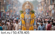 Divine Lord Rama Embodies Grace During Festival Magnificent Deity Radiates Peace Among Devotees. Стоковое AI-изображение, AI-художник Никита Мурашов / Фотобанк Лори
