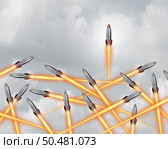 Above and beyond Business concept of success and leadership as an innovative individual with a different way to succeed using advanced technology as a 3D illustration . Стоковое фото, агентство Ingram Publishing / Фотобанк Лори