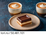 Карамельно-шоколадный десерт, caramel chocolate dessert. Стоковое AI-изображение, AI-художник AllNikArt / Фотобанк Лори