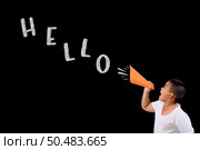 The boy shouted loudly Hello. Стоковое фото, агентство Ingram Publishing / Фотобанк Лори