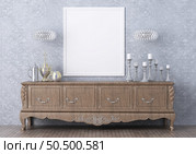 3D illustration mockup photo frame on beautiful wall in gallery hall or lobby of luxury building, Decorated with scandinavian style interior and natural rendering. Стоковое фото, агентство Ingram Publishing / Фотобанк Лори
