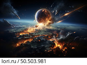 Celestial Inferno: A Jaw-Dropping Display of a Massive Sky Explosion. Стоковое AI-изображение, AI-художник Данила Большаков / Фотобанк Лори